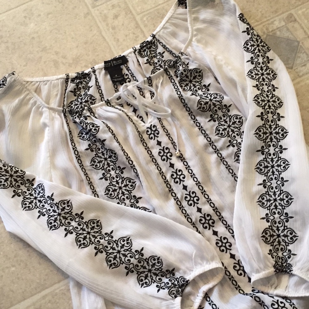 Embroidered Sheer Flowy Peasant Top
